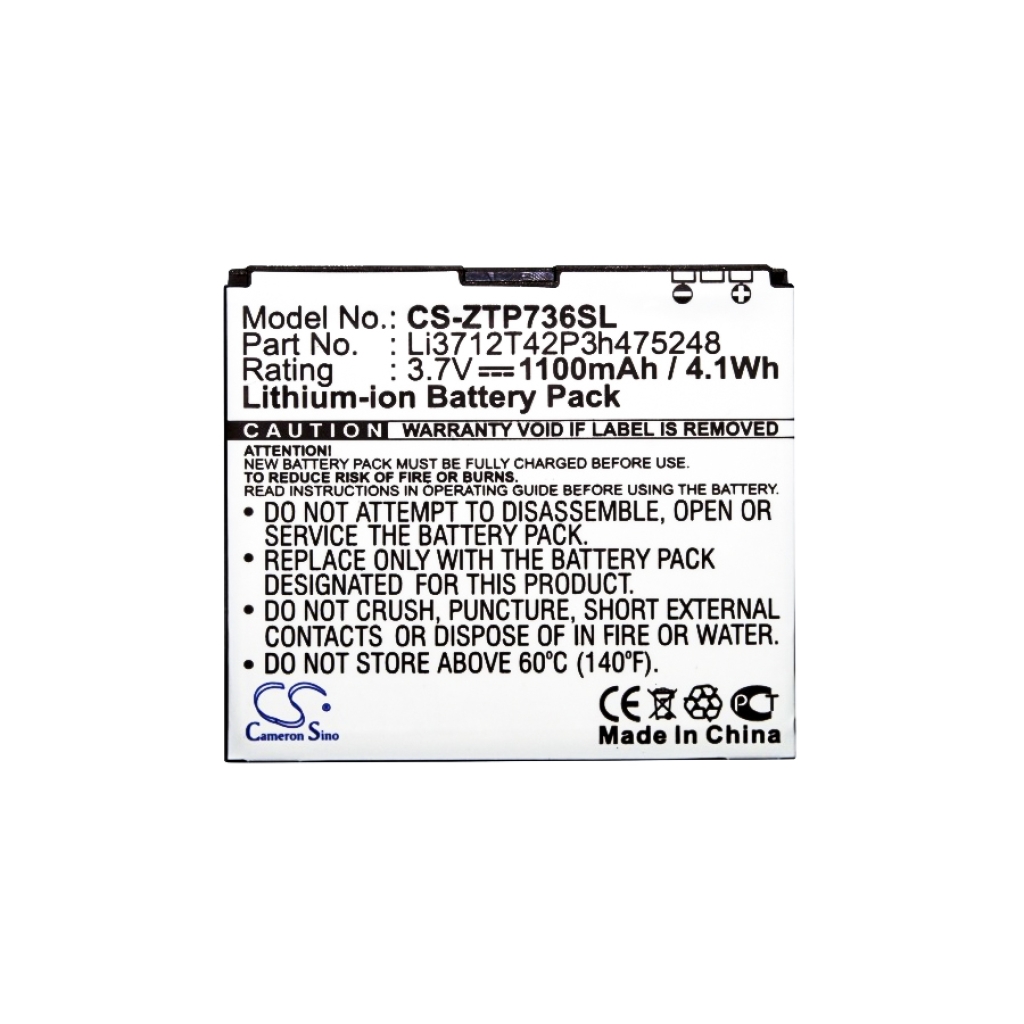 Compatibele batterijvervanging voor ZTE LI3712T42P3H475248