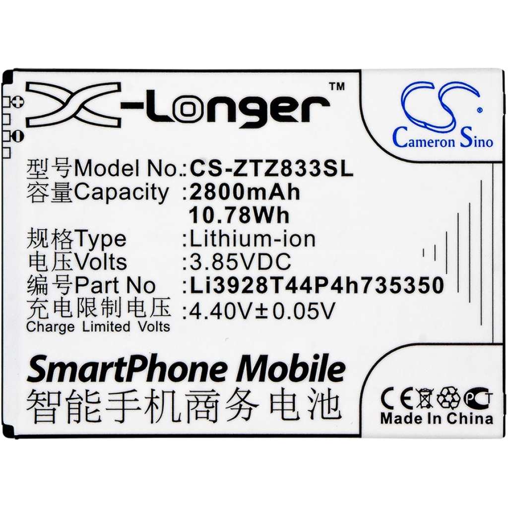Compatibele batterijvervanging voor ZTE LI3928T44P4H735350
